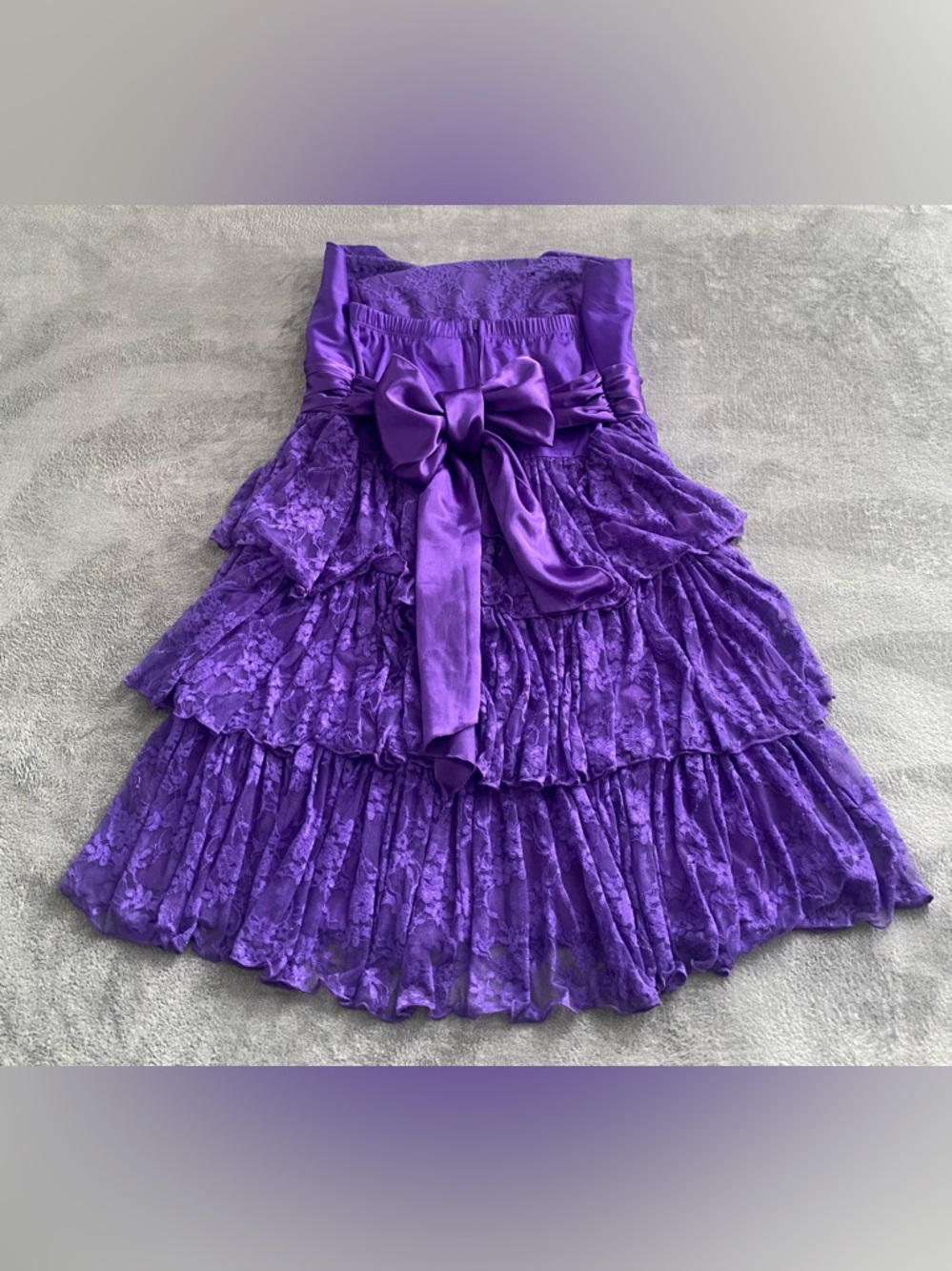 Strapless Purple Lace Dress Size 18 Ruffle Bow Party